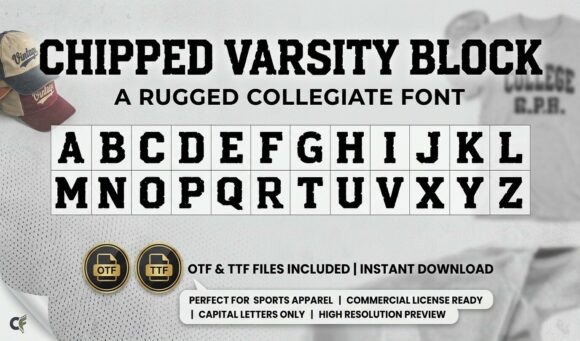 Chipped Varsity Block: A Rugged Display Font for Handmade Brands